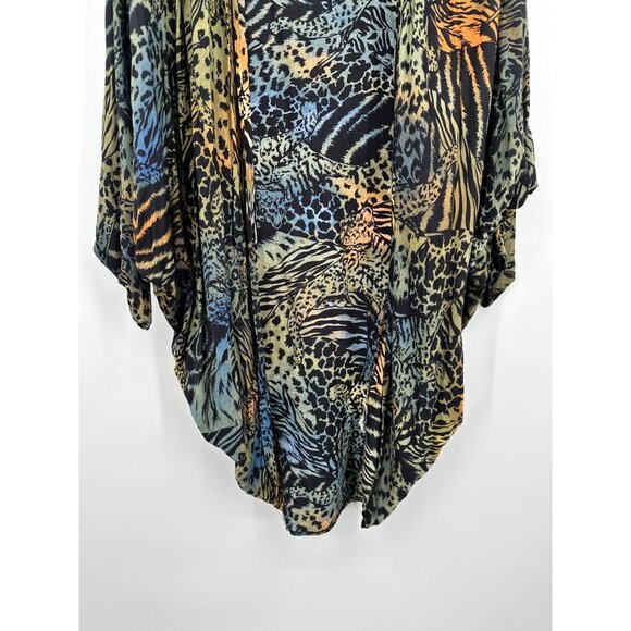 C&A Cocoon Cardigan Women One Size Dolman Sleeve Animal Print Green Blue Orange - Picture 5 of 10